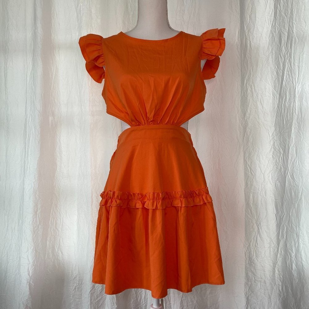 SHEIN | Orange Ruffled Tie Back Dress, Size M